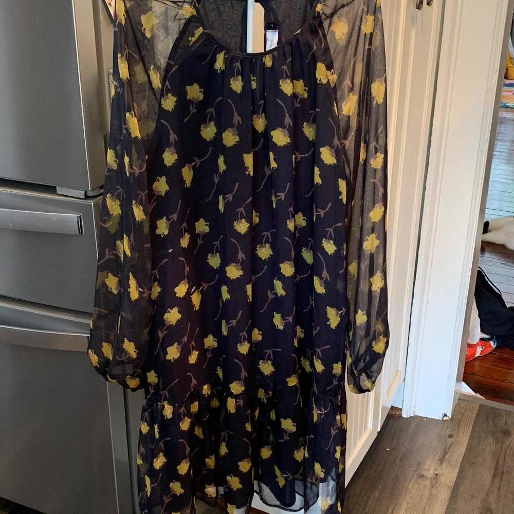 Lassiter lined bottom tiered dress with‎ sheer sleeves. Maybe worn once